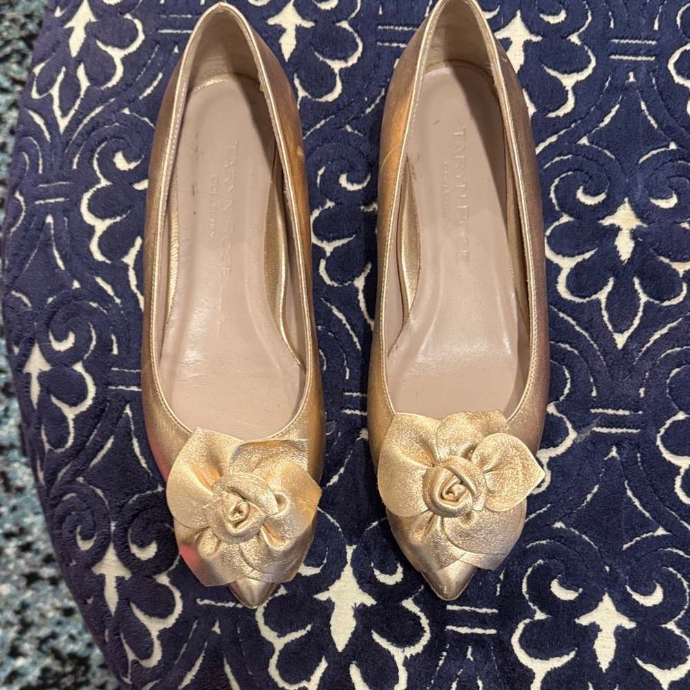Taryn Rose Elegant Rose Gold Flower-Embellished Women's Flats